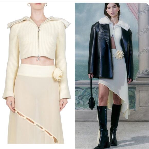 House of Sunny NWT Peggy Double Sailor Collar Cropped Double Zip Cardigan 10 - Picture 7 of 12